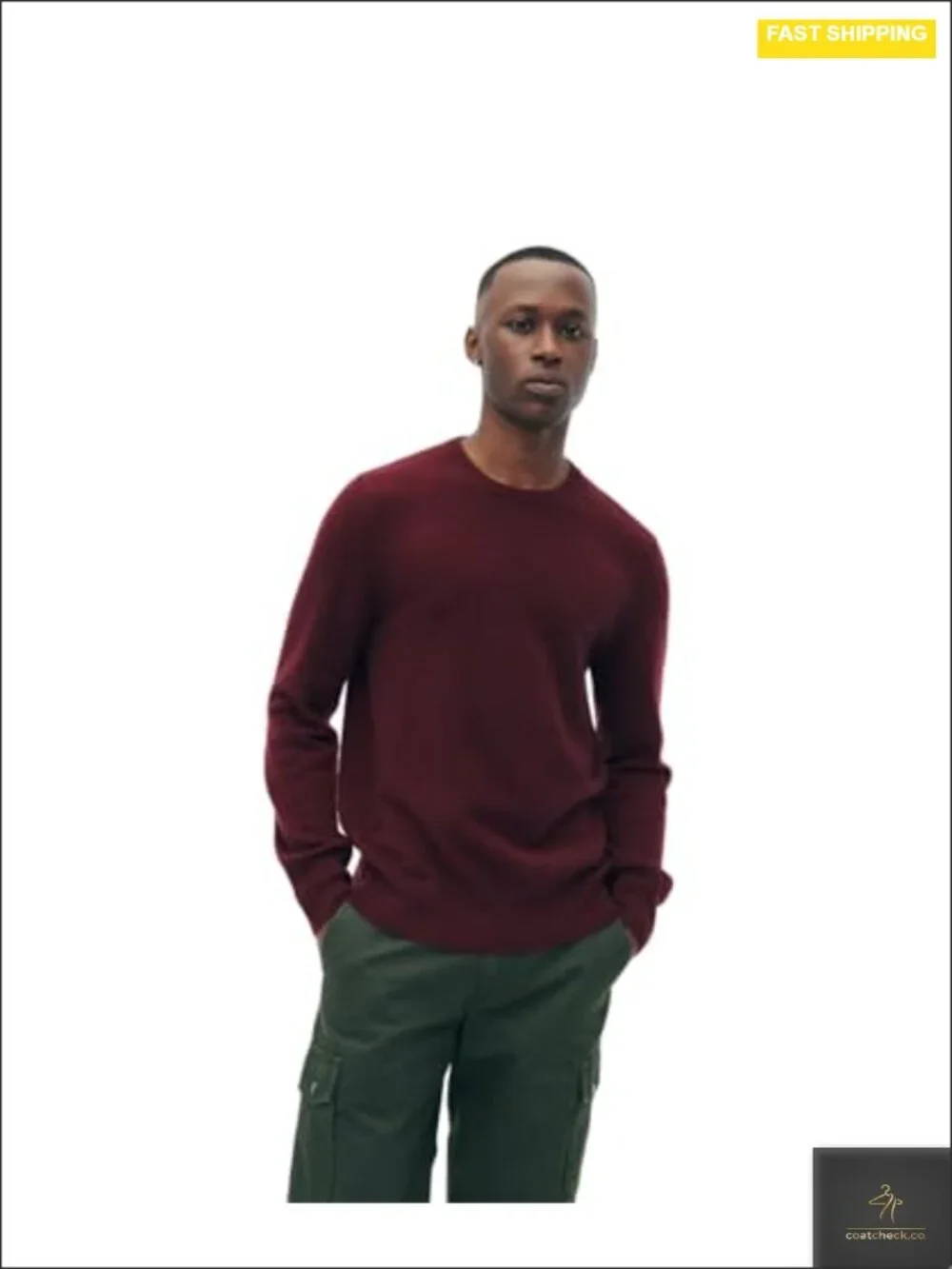 Men's 100% Cashmere Classic Crewneck Sweater in Merlot